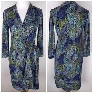 BCBGMaxAzria Blue and Green Patterned Dress